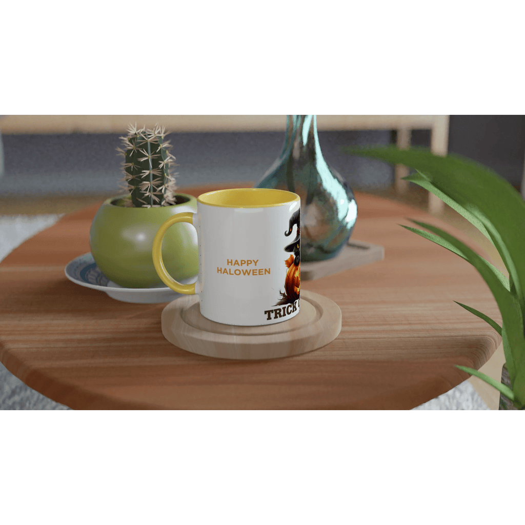 White 11oz Ceramic Mug with Color Inside Ceramic Yellow - One Spot Deals